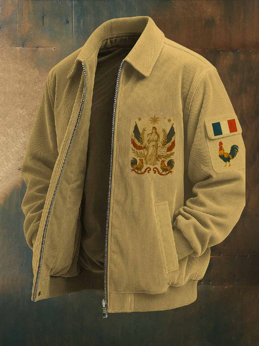 Manteau de veste décontracté vintage à imprimé français