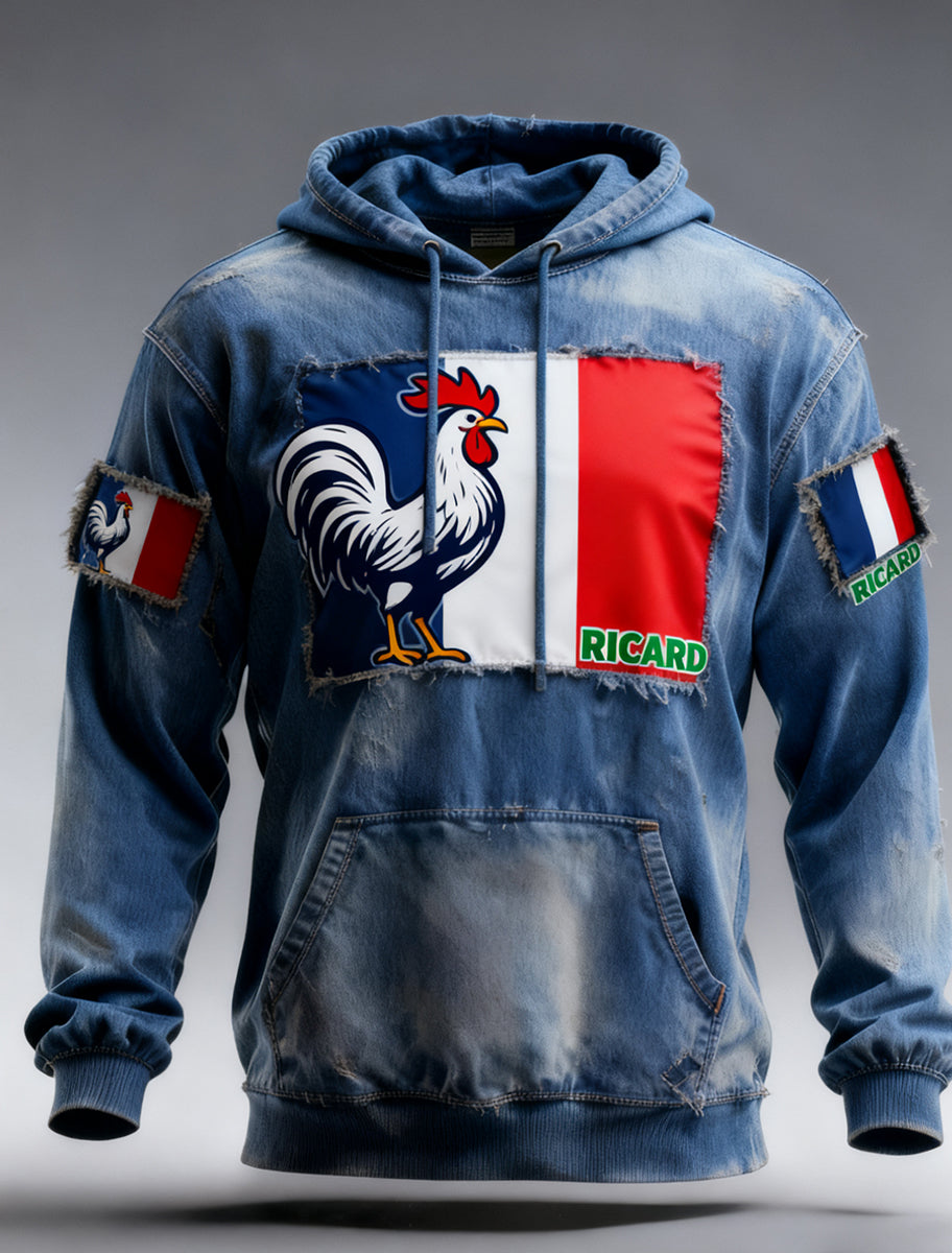 Sweat à capuche décontracté pour homme Drapeau français Ricard