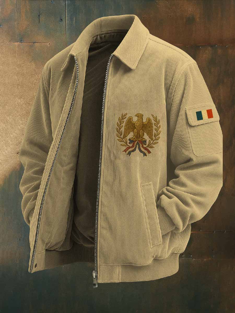 Manteau de veste décontracté vintage à imprimé français