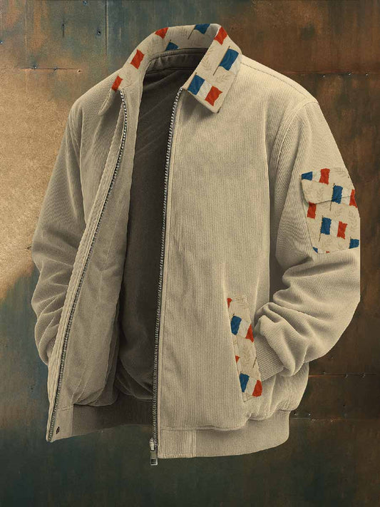 Manteau de veste décontracté vintage à imprimé français