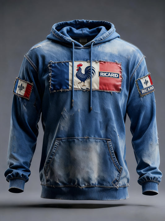 Sweat à capuche décontracté pour homme Drapeau français Ricard