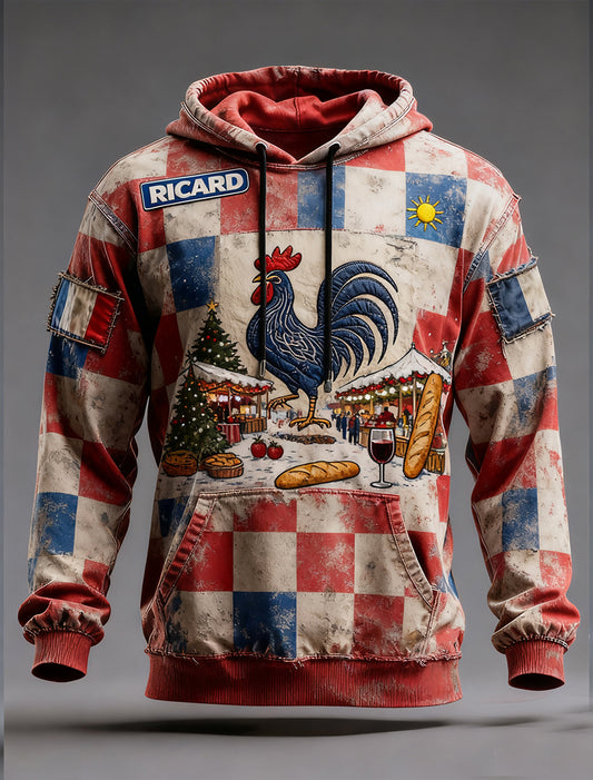 Sweat à capuche décontracté pour homme Drapeau français Ricard