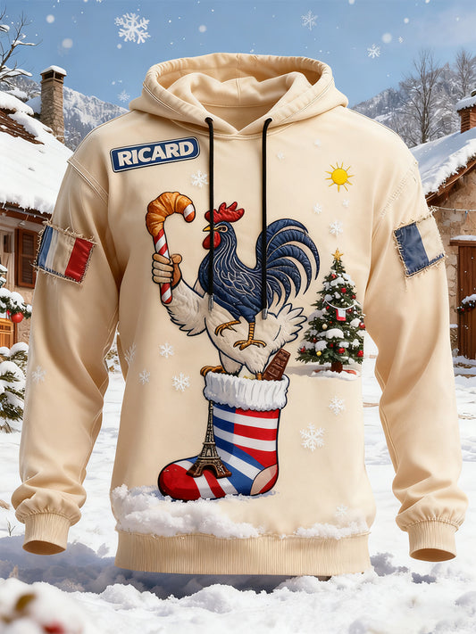 Sweat à capuche décontracté pour homme Drapeau français Ricard