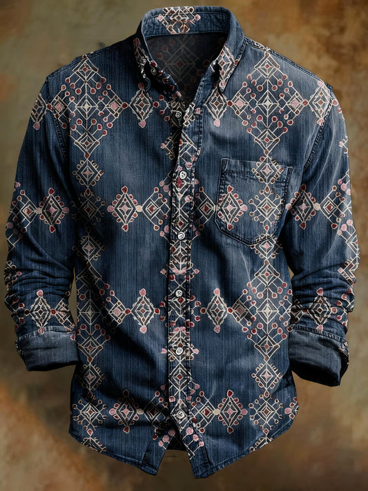 Chemise décontractée à manches longues imprimée totem rétro