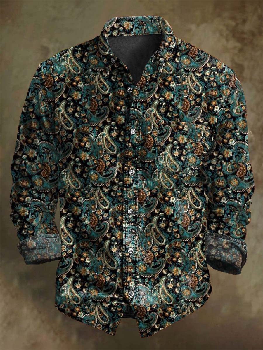 Chemise Décontractée à Manches Longues à Imprimé Paisley Vintage