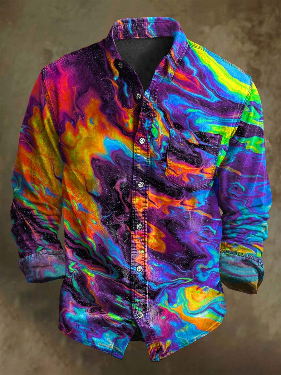 Abstract Color Clash Art Rendering Chemise à manches longues imprimée décontractée