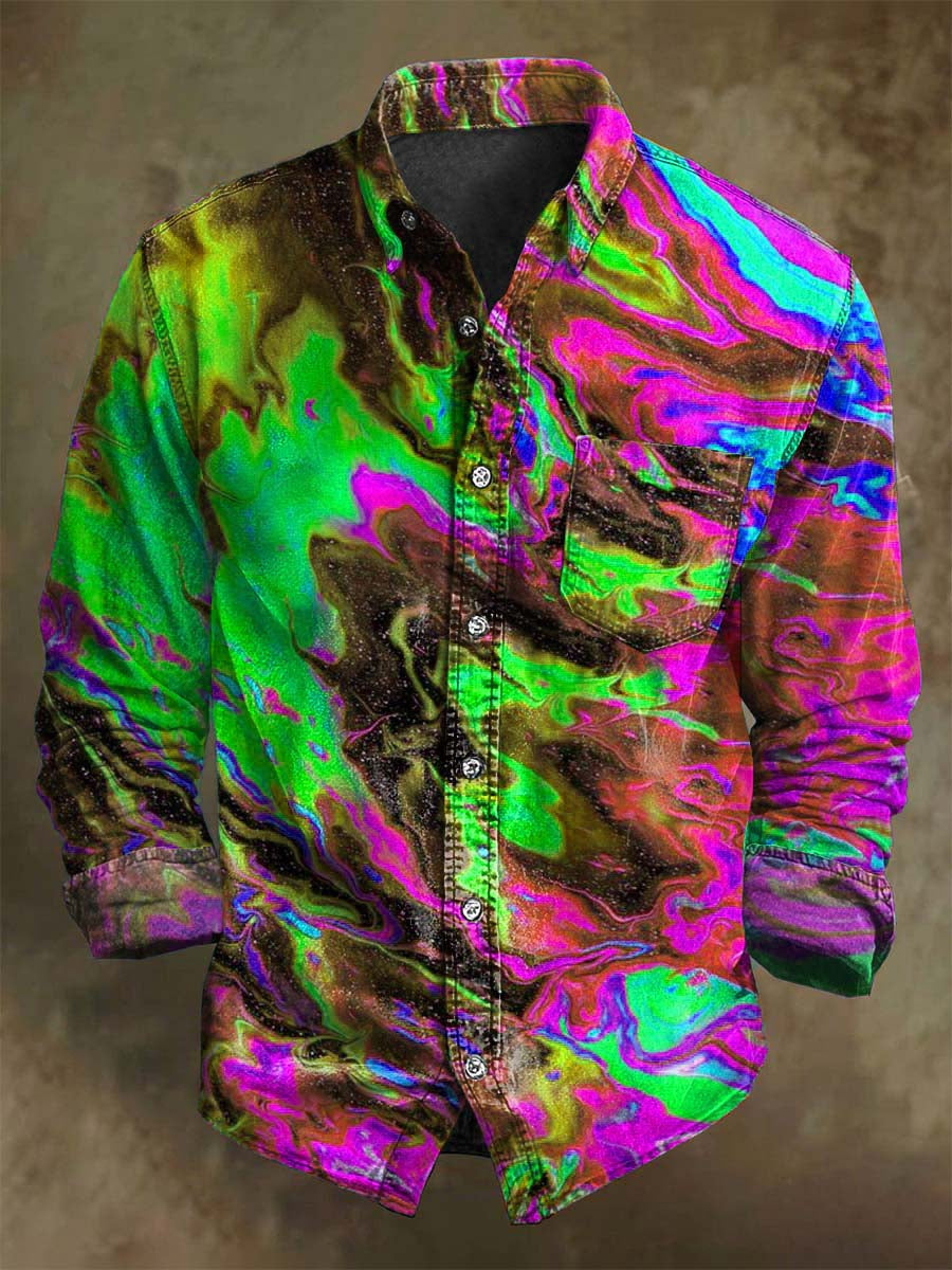 Abstract Color Clash Art Rendering Chemise à manches longues imprimée décontractée