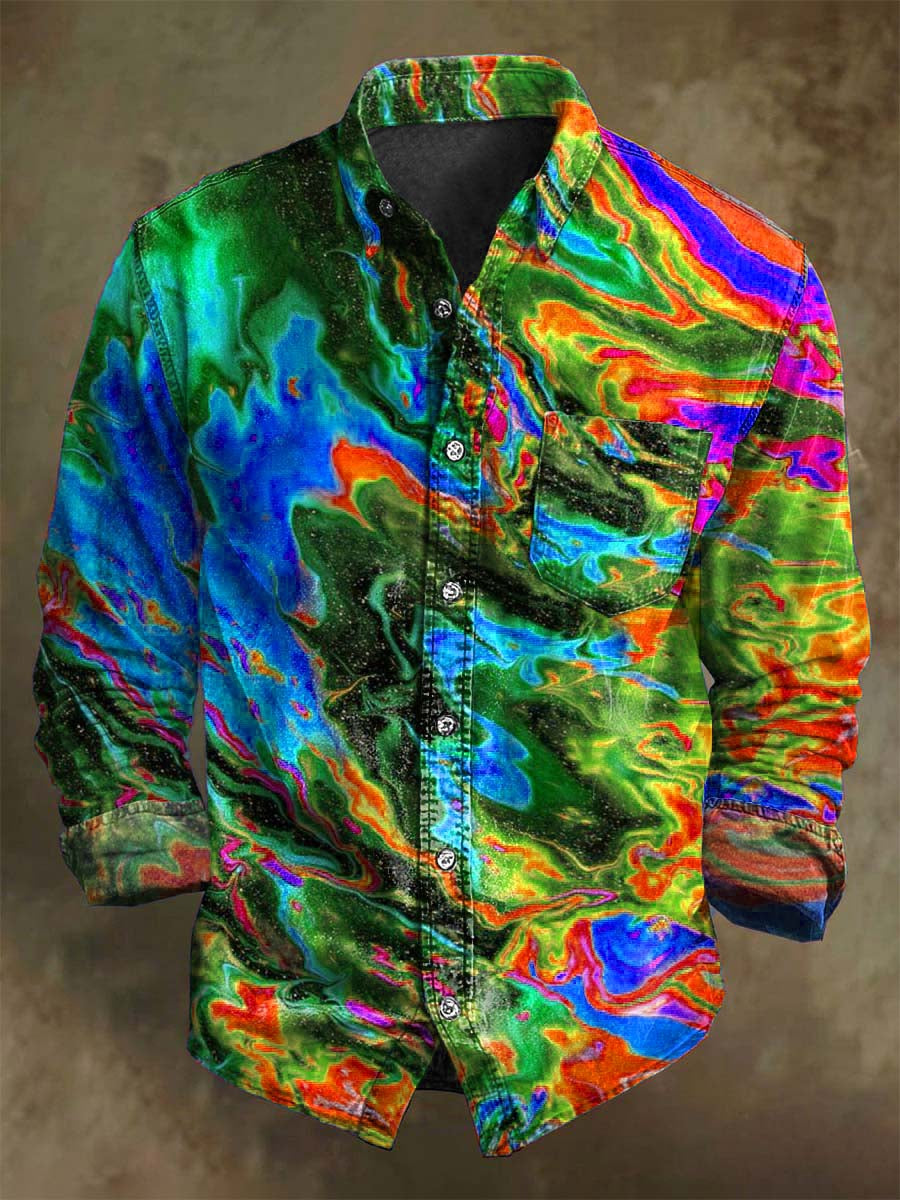 Abstract Color Clash Art Rendering Chemise à manches longues imprimée décontractée