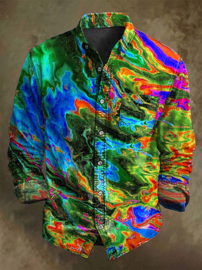 Abstract Color Clash Art Rendering Chemise à manches longues imprimée décontractée