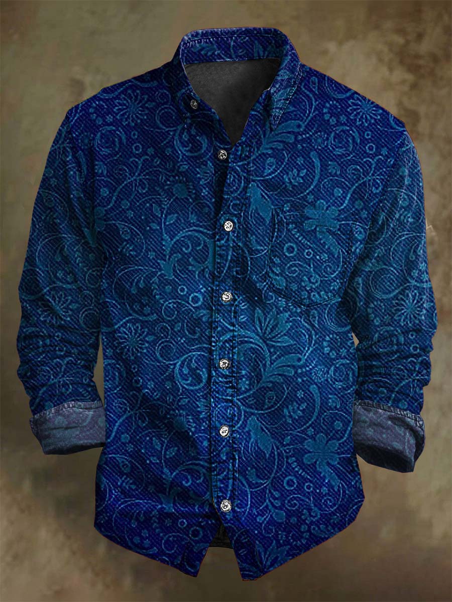 Chemise à manches longues décontractée à imprimé floral vintage