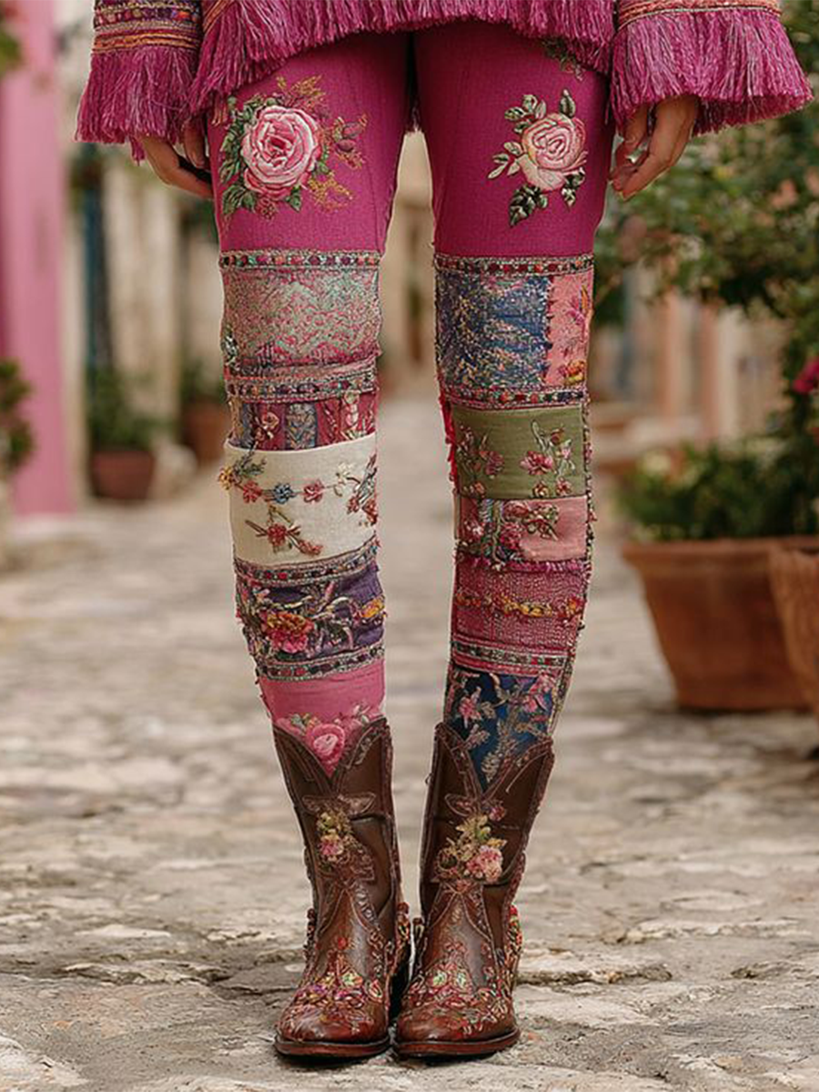 Bas botaniques à imprimé floral pour femmes