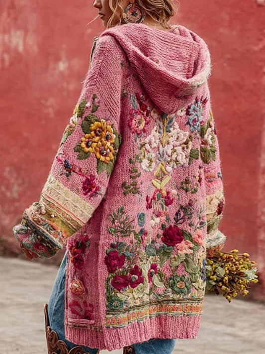 Women's Breast Cancer Awareness Bouton Floral Cardigan Pull à capuche