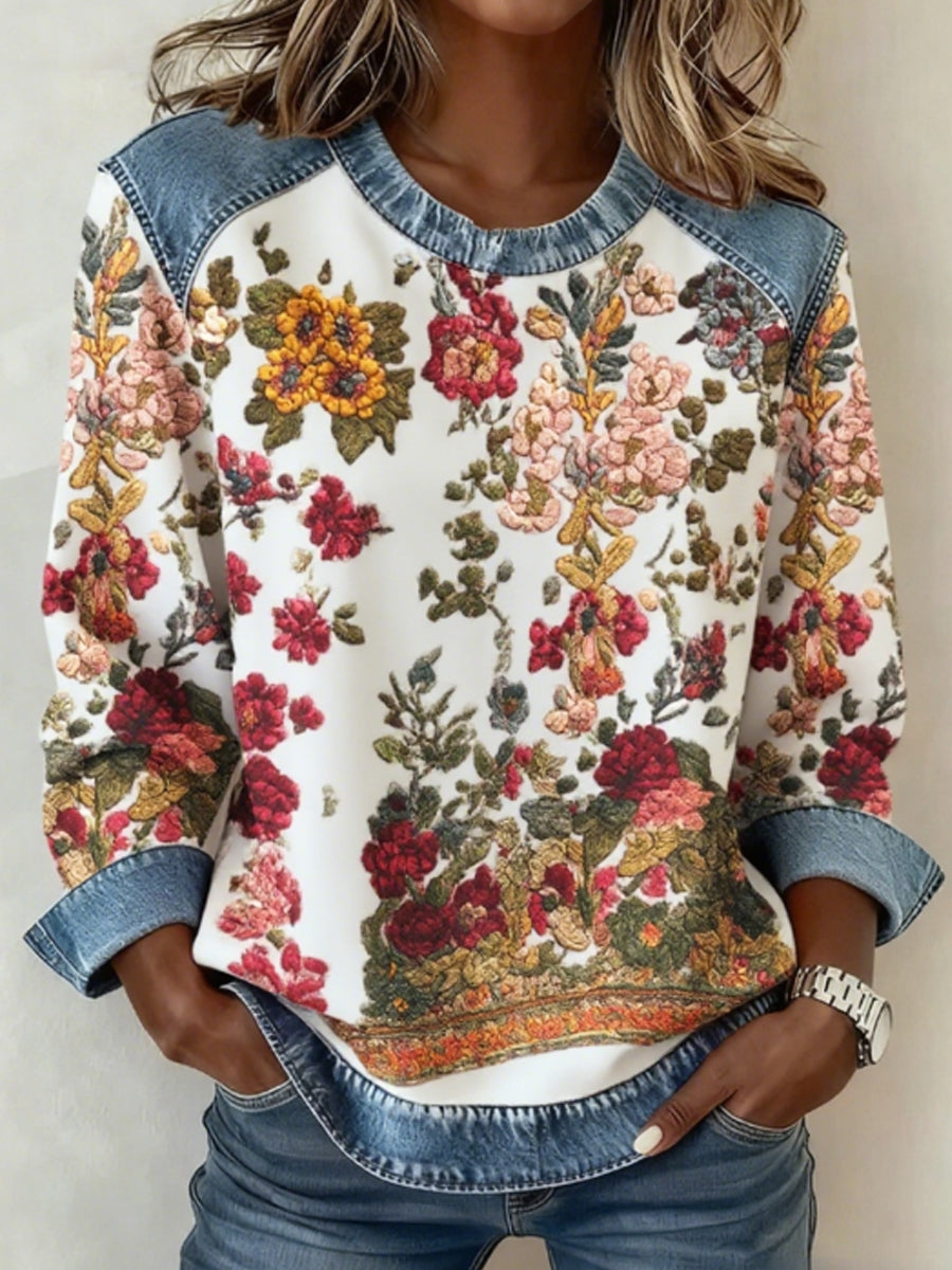 Women's Breast Cancer Awareness Floral 3D Imprimer Denim Sweatshirt