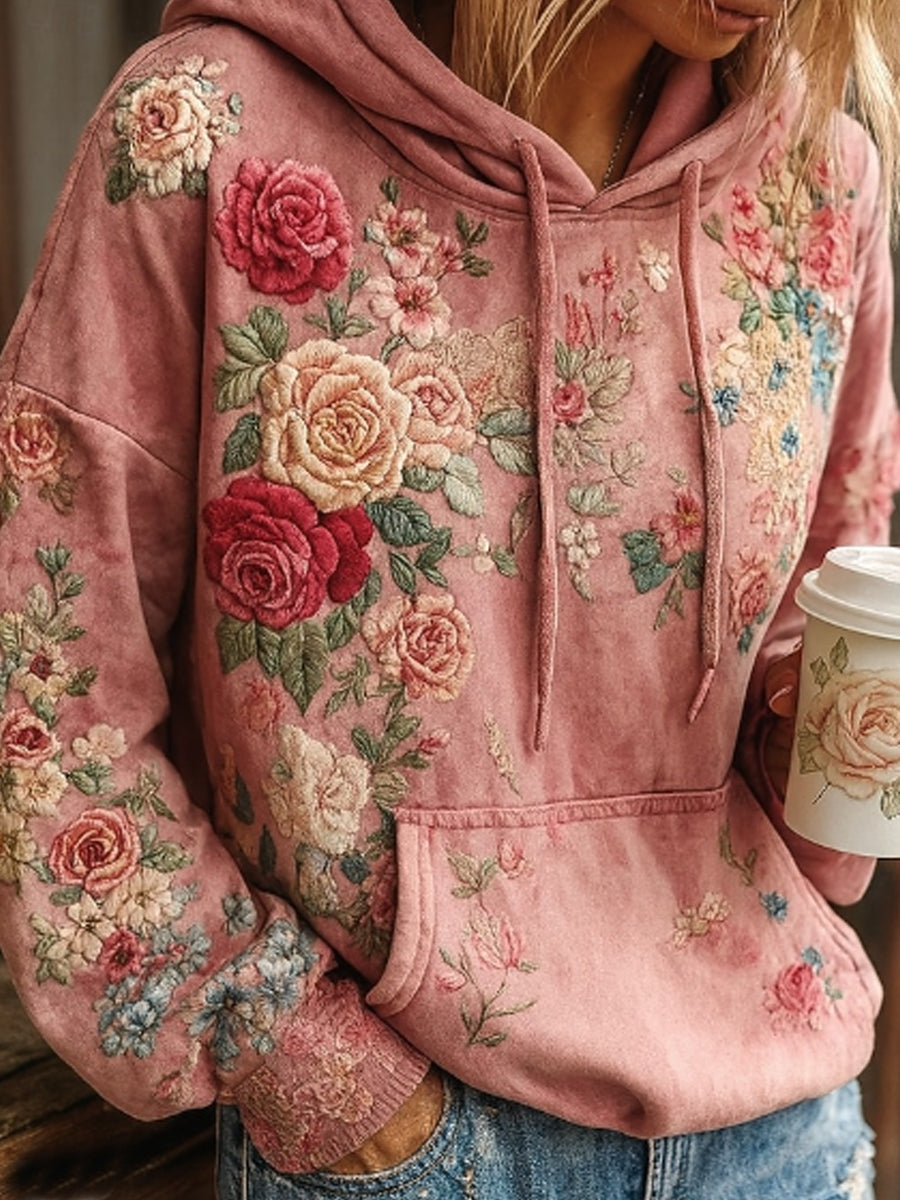 Women's Breast Cancer Awareness Floral Patchwork Hoodie