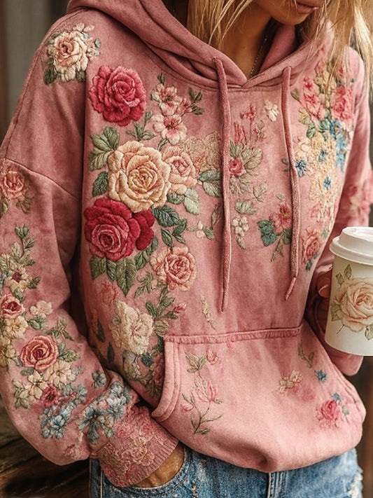 Women's Breast Cancer Awareness Floral Patchwork Hoodie