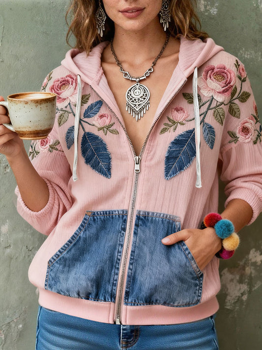 Manteau zippé imprimé floral sensibilisation au cancer du sein pour femmes