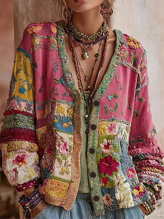 Cardigan Décontracté Femme Rose Imprimé Floral