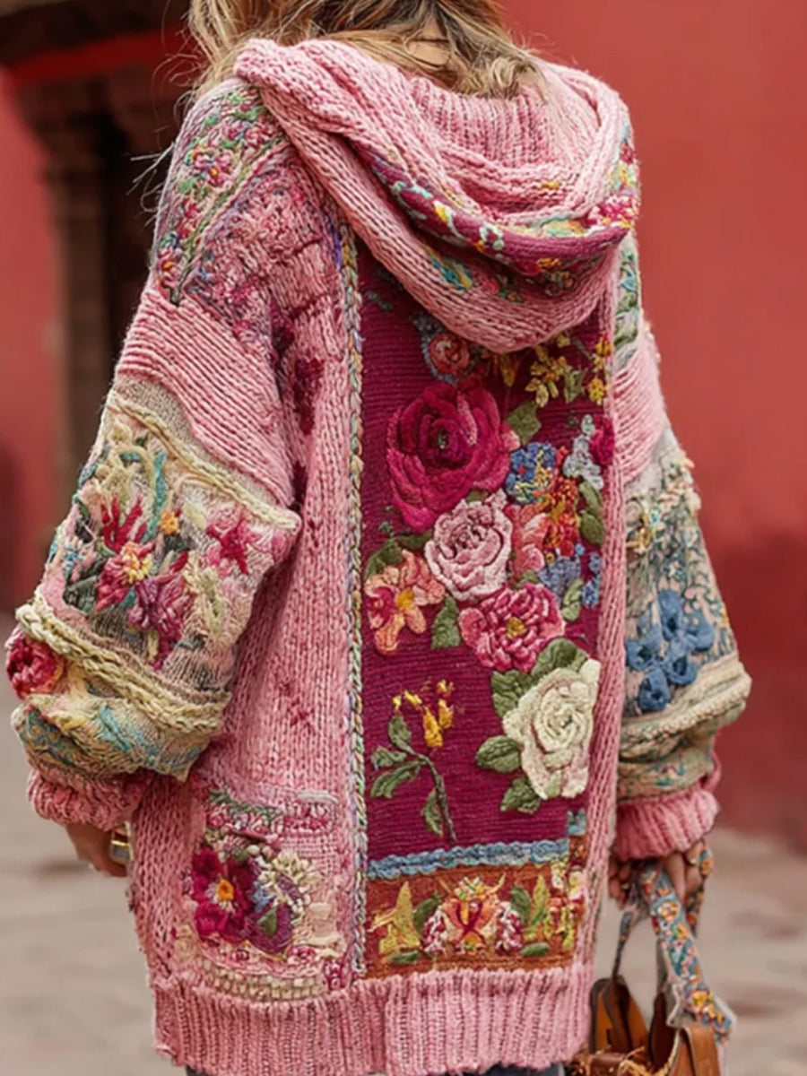 Women's Breast Cancer Awareness Bouton Floral Cardigan Pull à capuche