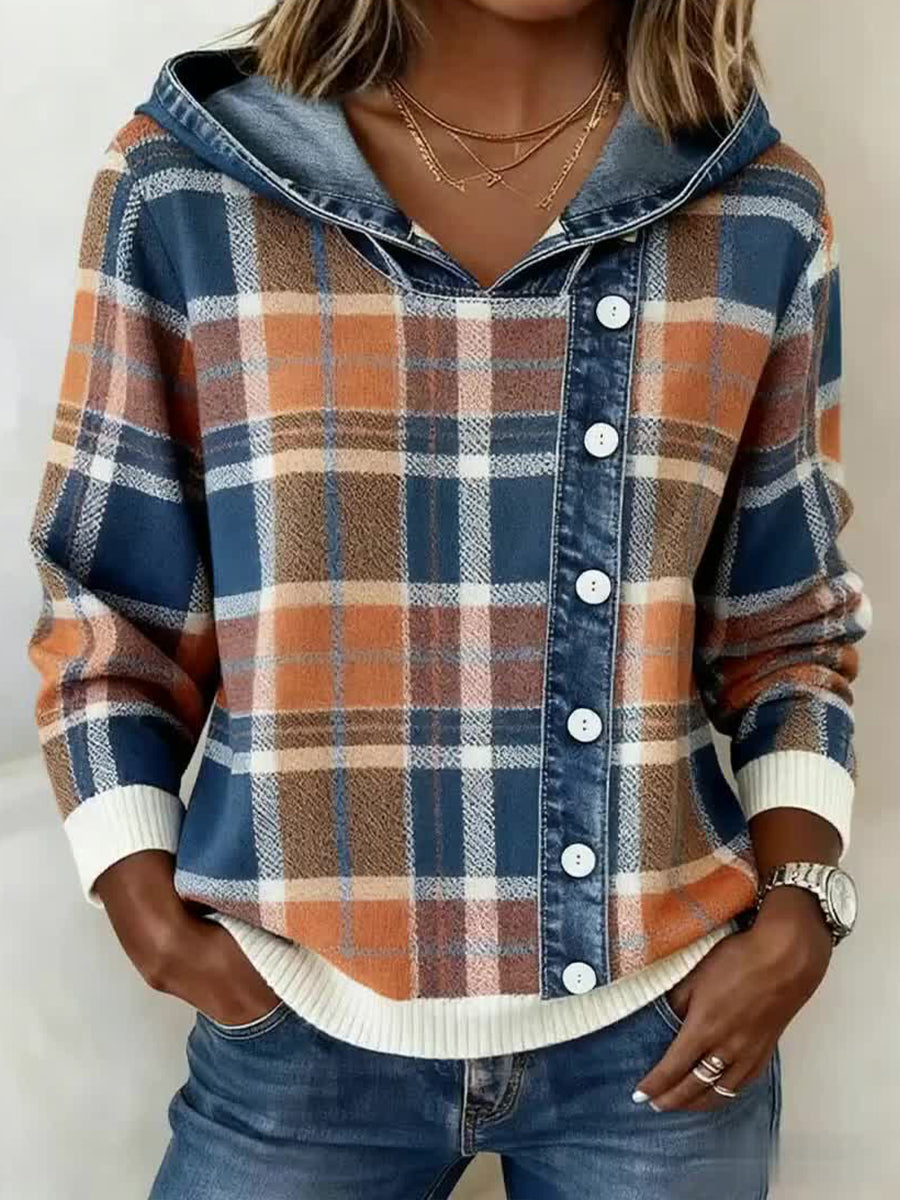 Vintage Plaid Patchwork Art Hoodie des femmes