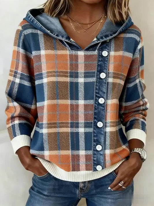 Vintage Plaid Patchwork Art Hoodie des femmes