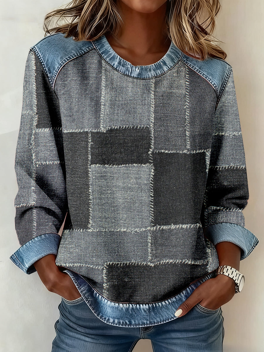 Motif géométrique Patchwork Art Sweatshirt Femme