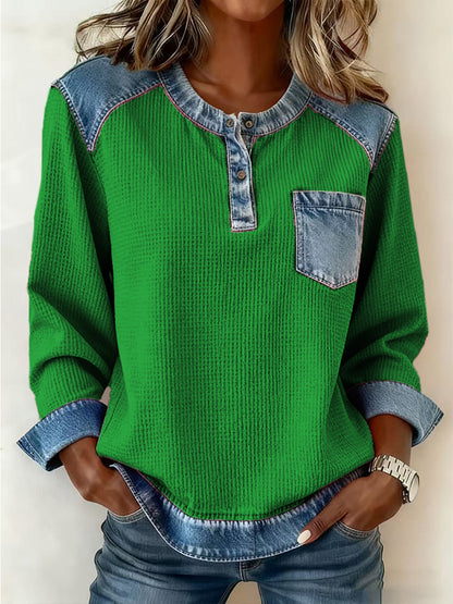 Haut confortable de conception de patchwork de la mode des femmes