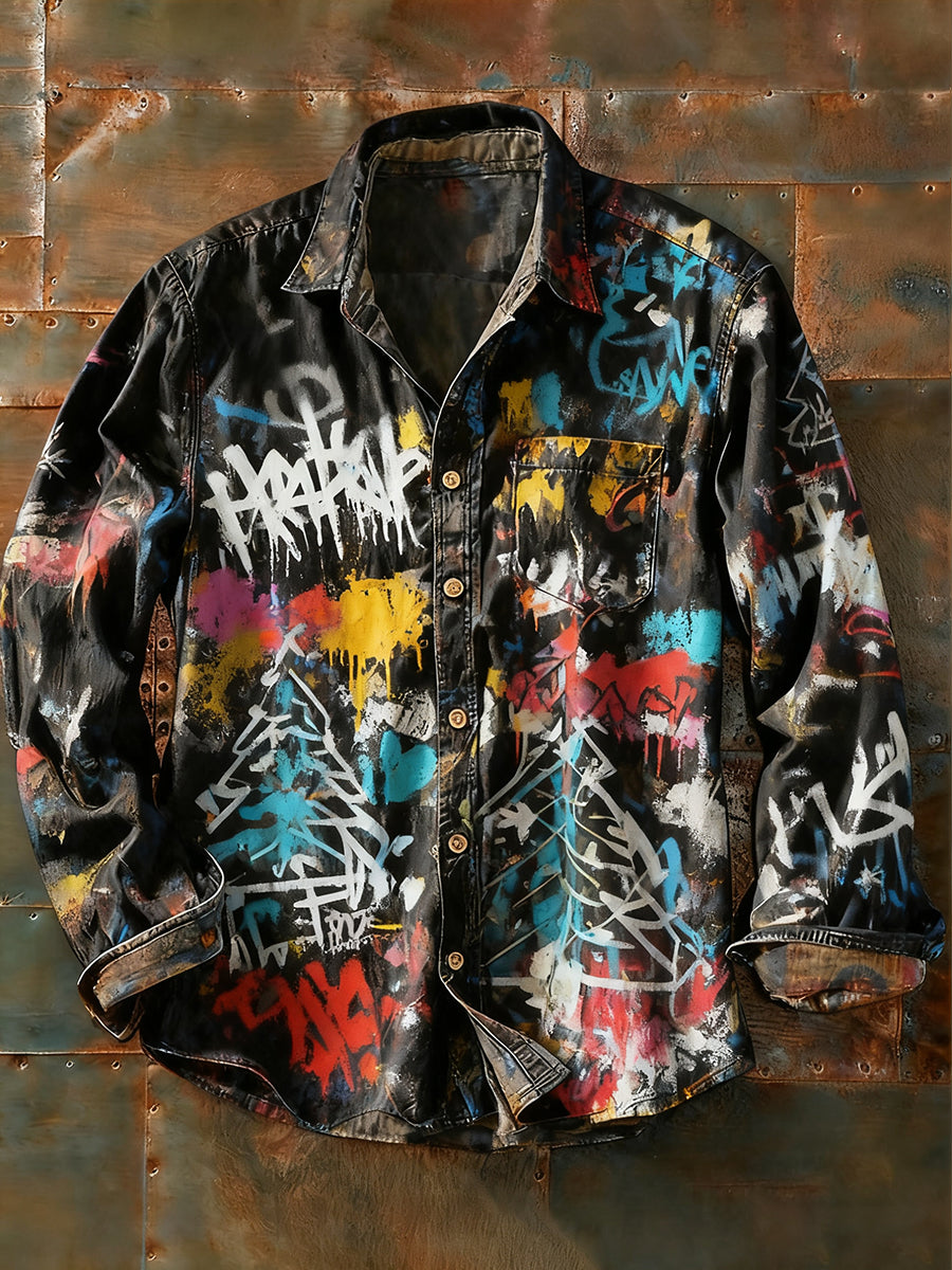 Rétro Art Abstrait Print Casual Chemise à manches longues pour hommes