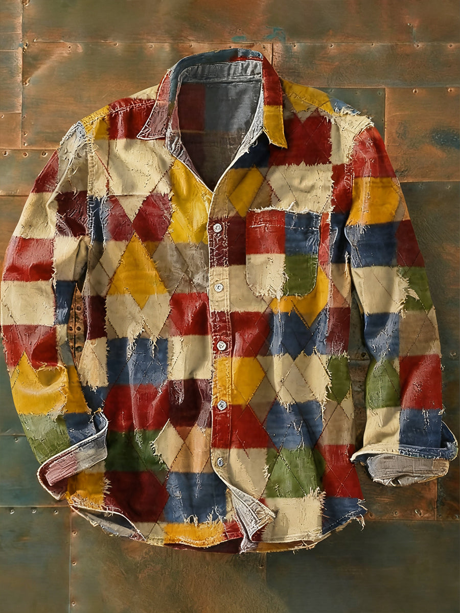 Rétro Art Abstrait Print Casual Chemise à manches longues pour hommes