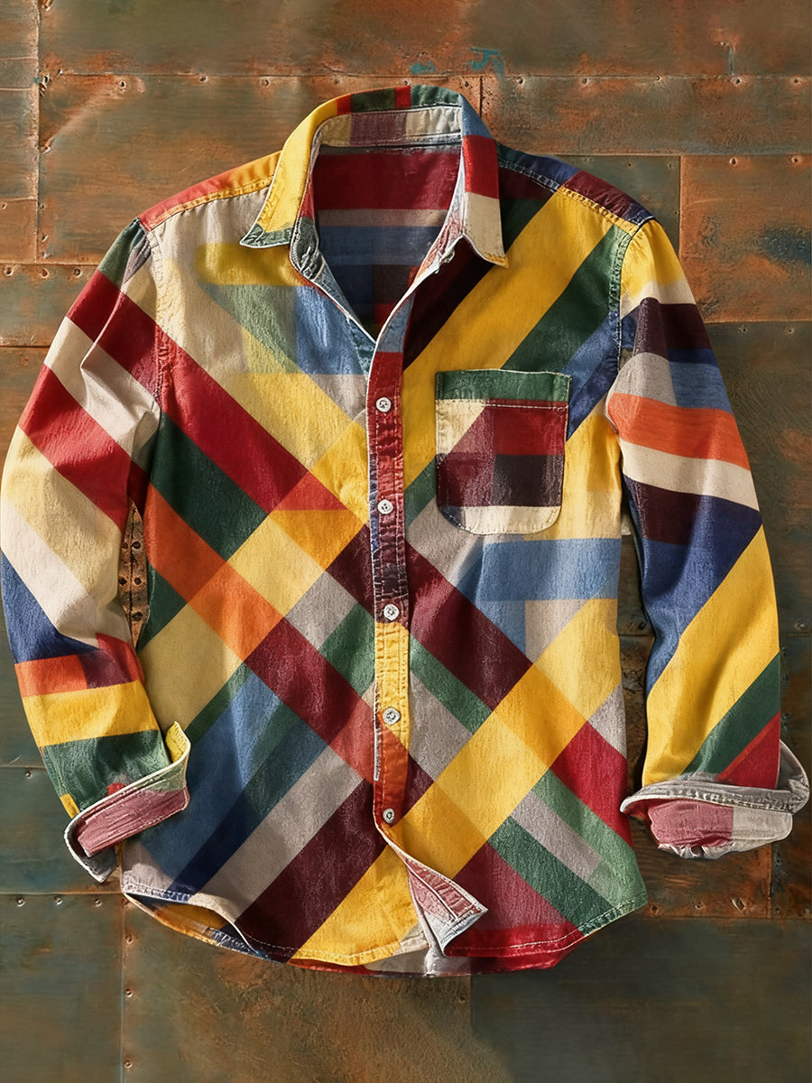 Rétro Art Abstrait Print Casual Chemise à manches longues pour hommes