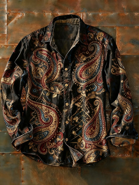 Rétro Art Abstrait Print Casual Chemise à manches longues pour hommes