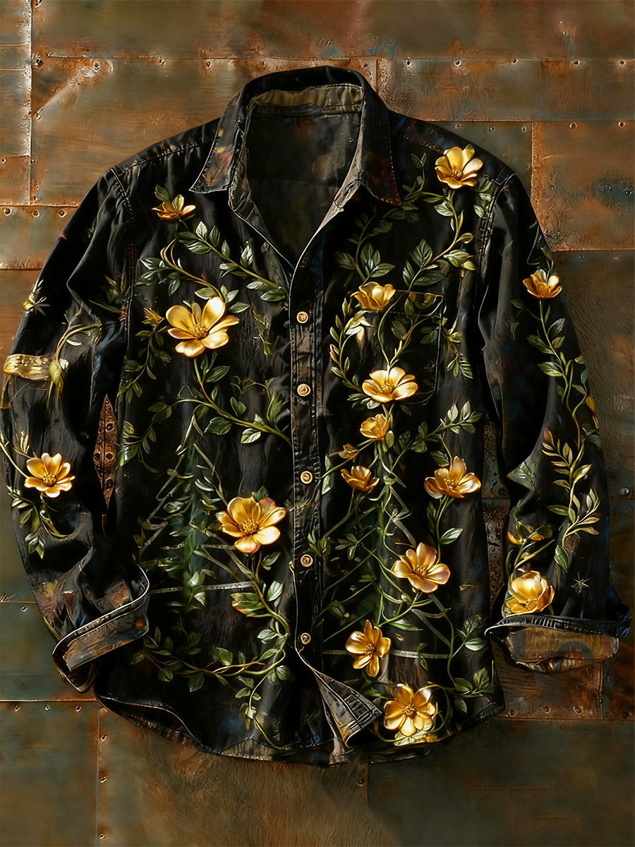 Rétro Art Abstrait Print Casual Chemise à manches longues pour hommes