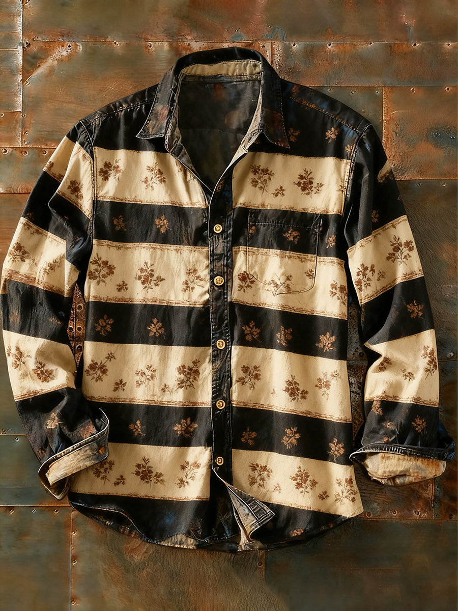 Rétro Art Abstrait Print Casual Chemise à manches longues pour hommes