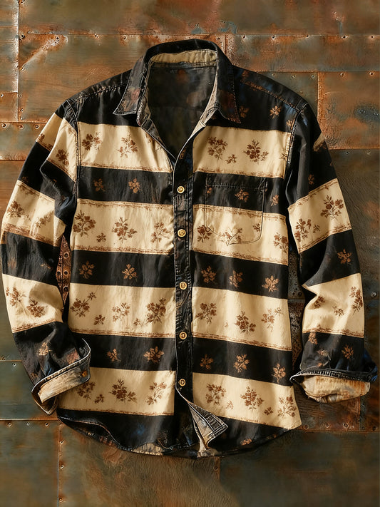 Rétro Art Abstrait Print Casual Chemise à manches longues pour hommes