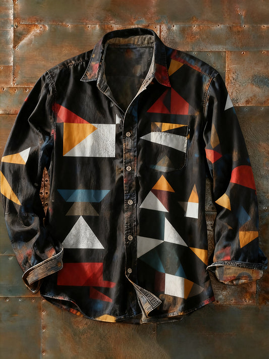 Rétro Art Abstrait Print Casual Chemise à manches longues pour hommes