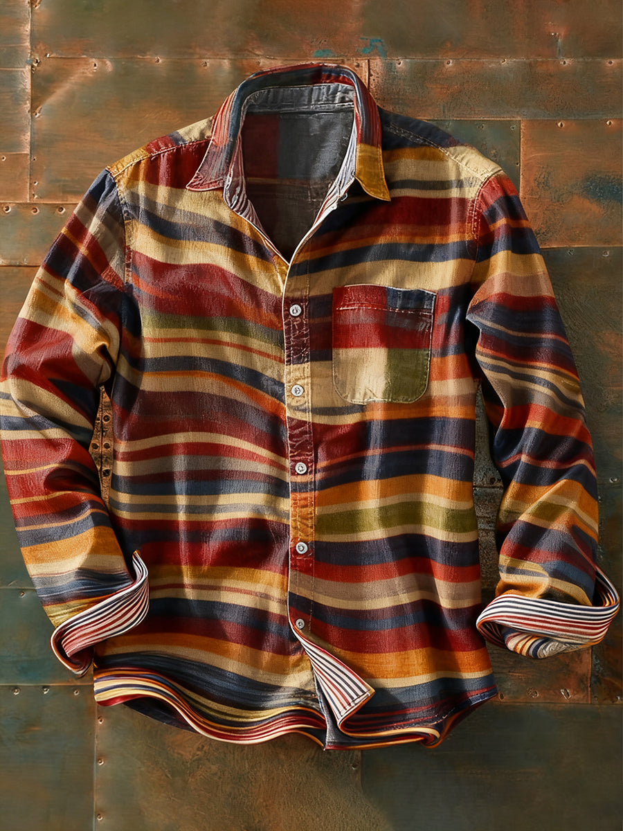 Rétro Art Abstrait Print Casual Chemise à manches longues pour hommes