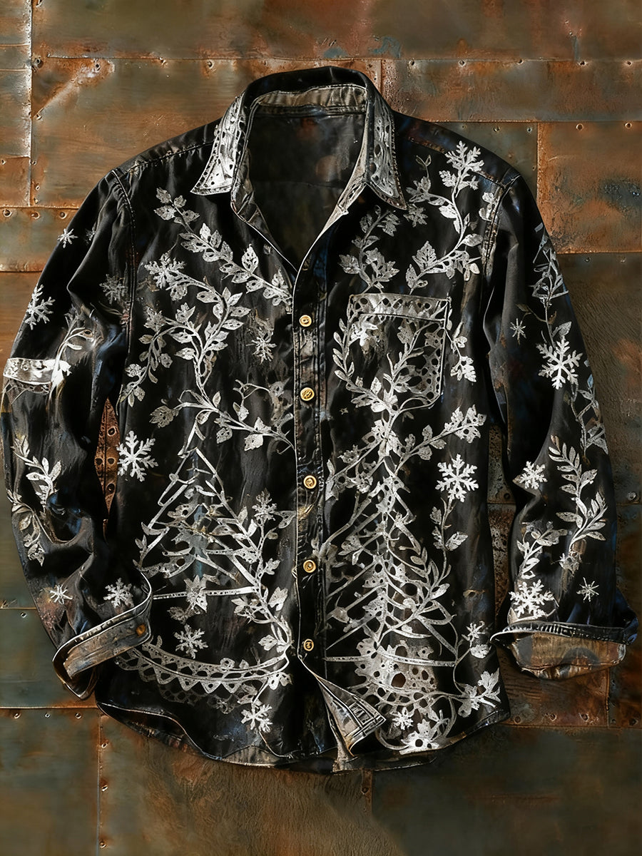 Rétro Art Abstrait Print Casual Chemise à manches longues pour hommes