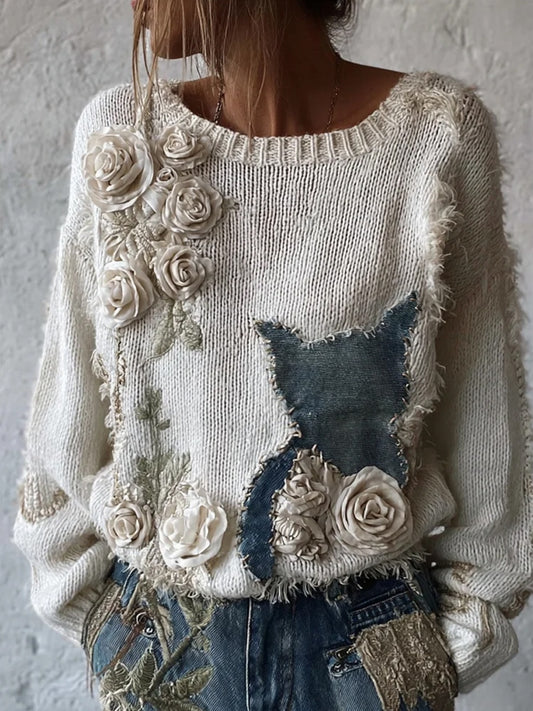 Pull décontracté confortable rétro imprimé Art animal pour femmes