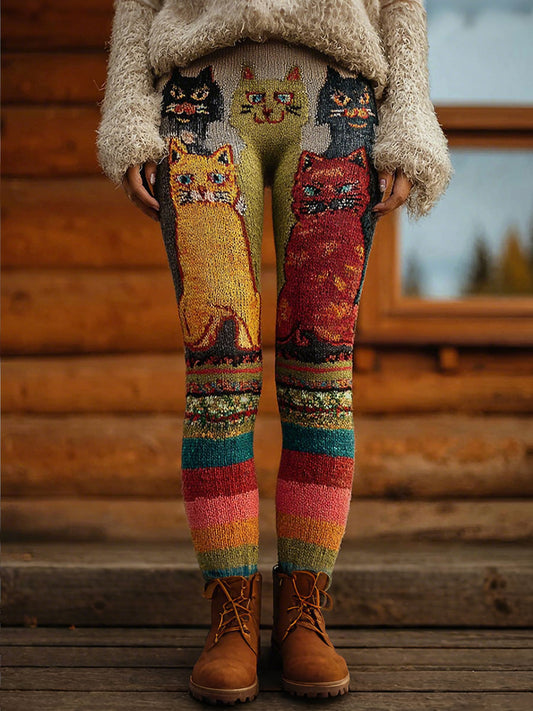 Legging Vintage Femme Imprimé Chats