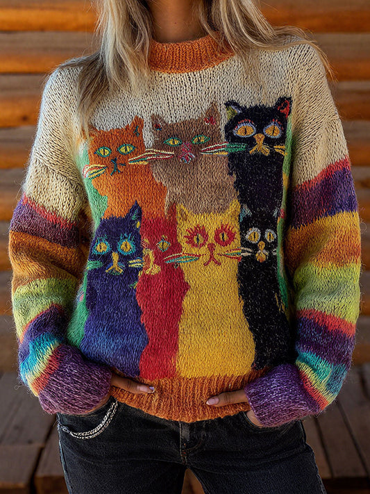 Hauts Vintage Cats Print pour femmes