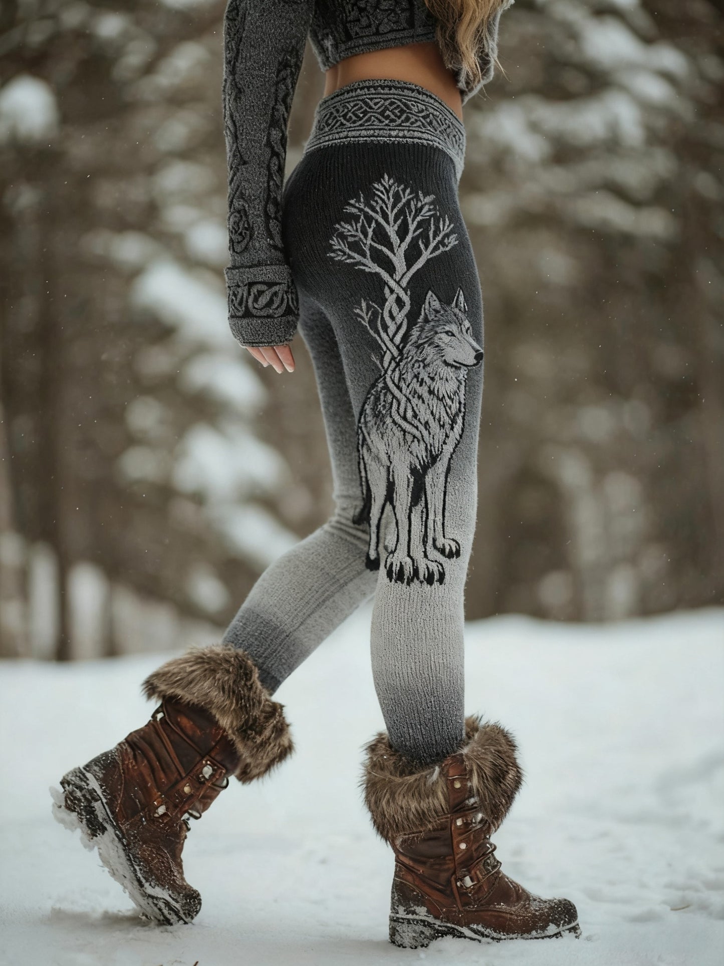 Femmes Viking Wolf Celtic Knot Arbre De Vie Gradient Sport Stretch Leggings
