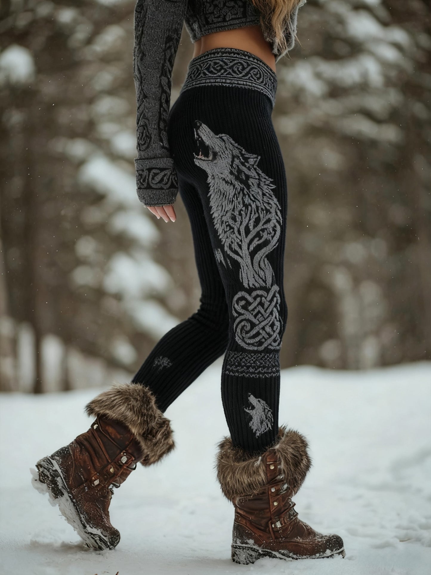Femmes Viking Wolf Celtic Knot Arbre De Vie Gradient Sport Stretch Leggings