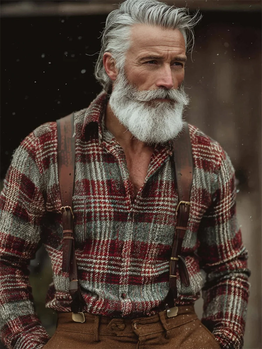 Chemise confortable graphique à carreaux de Noël vintage pour hommes