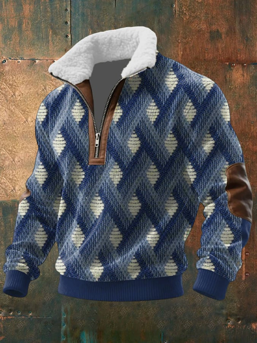 Vintage Western Casual Print Half Zip revers Sweatshirt des hommes