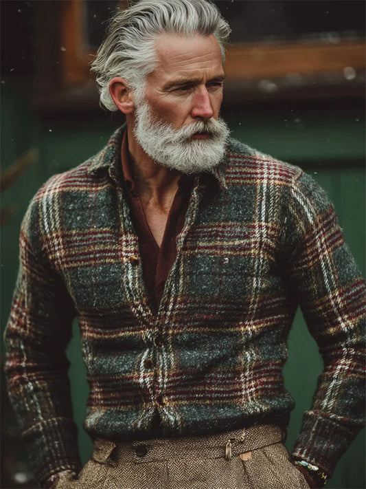 Chemise confortable graphique à carreaux de Noël vintage pour hommes