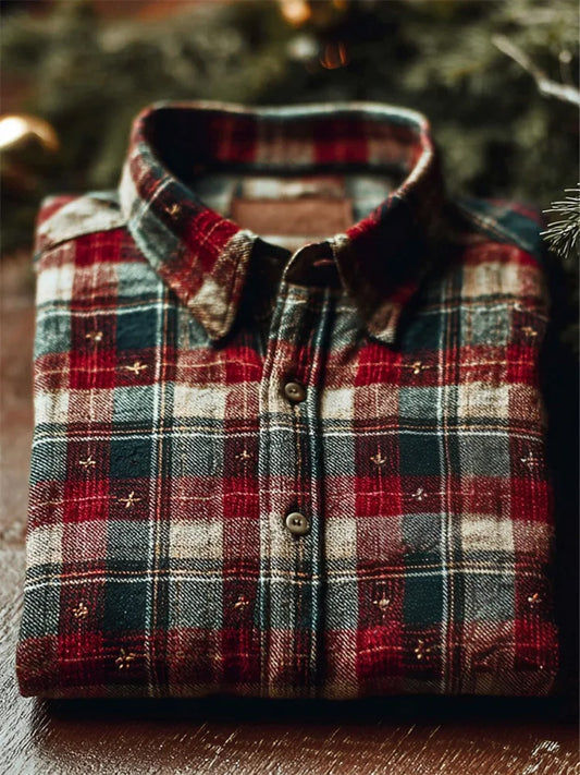 Chemise confortable graphique à carreaux de Noël vintage pour hommes