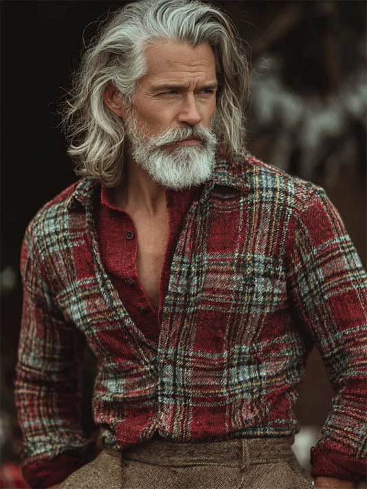 Chemise confortable graphique à carreaux de Noël vintage pour hommes