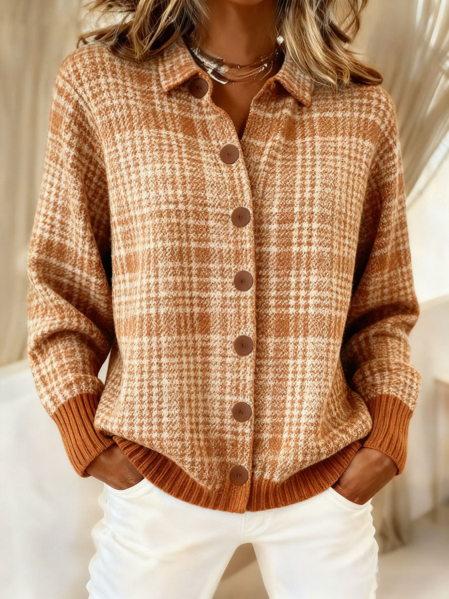 Chemise à manches longues décontractée vintage imprimée à col en V