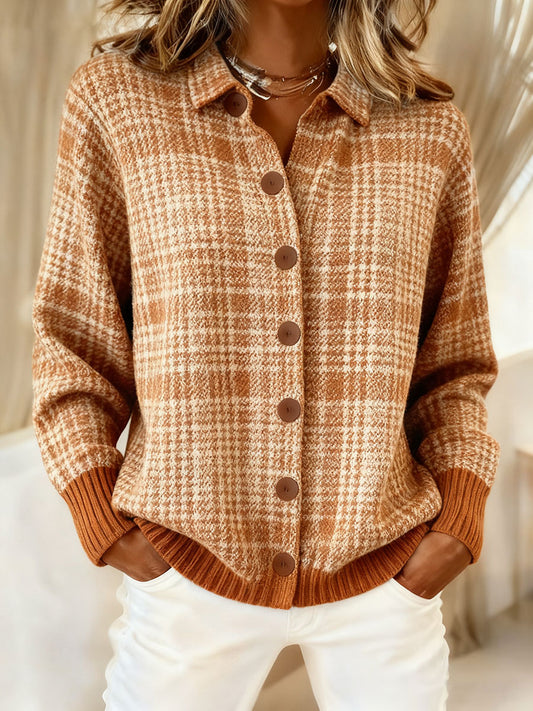 Chemise à manches longues décontractée vintage imprimée à col en V