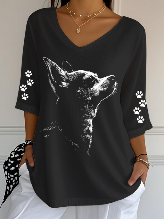 T-shirt décontracté à imprimé chihuahuas pour femmes