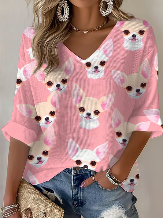 T-shirt décontracté à imprimé chihuahuas pour femmes
